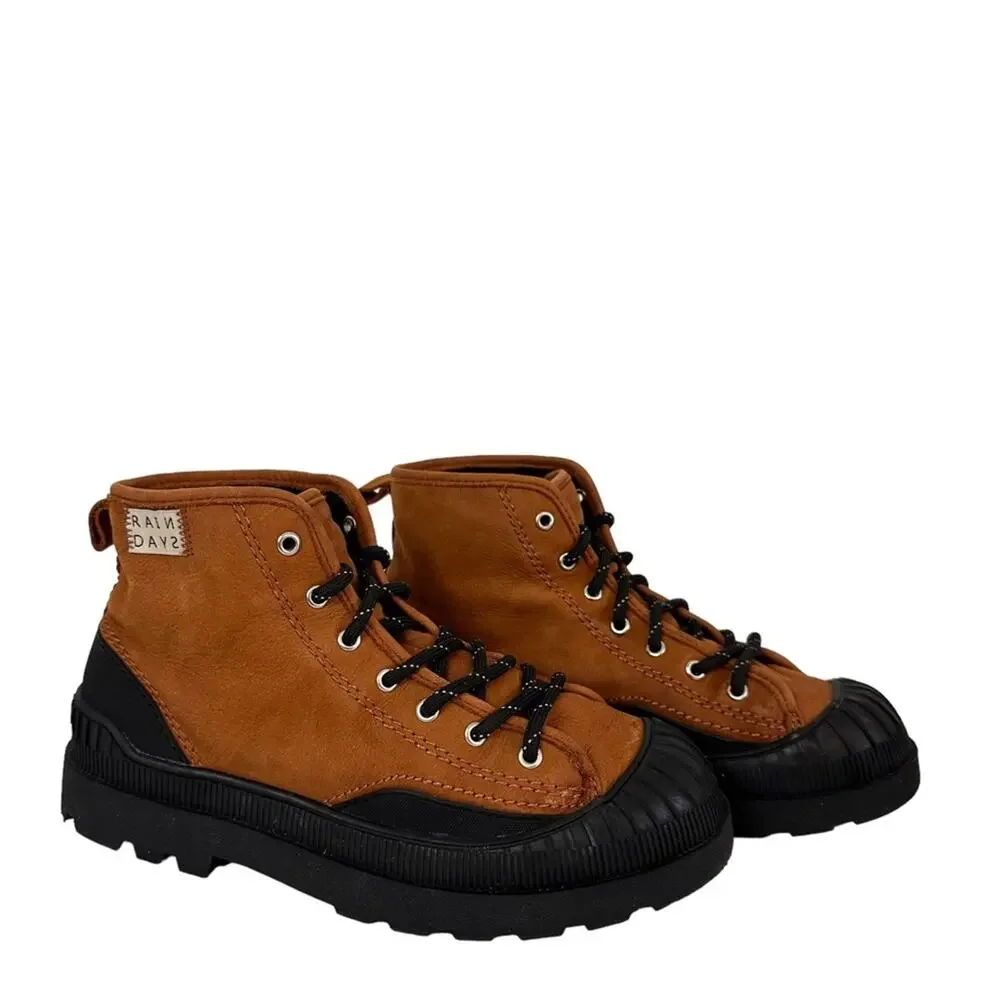 Zara Boots Rain Days Leather Rubber Lug Boot High Tops Size EU 34 US 4 Rare HTF